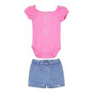 Conjunto Bebê Menina Body Bordado Shorts Jeans Paraiso 15437 Conjunto Bebê Menina Body Bordado Shorts Jeans Paraiso 15437