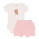 Conjunto Bebê Menina Body Bordado Ursinha/Shorts Mini &amp Co