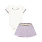 Conjunto Bebê Menina Body Canelado Saia/Shorts Somnii Roxo