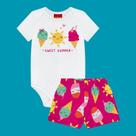 Conjunto Bebê Menina Kyly Body Cotton e Short Algodão Branco/Pink