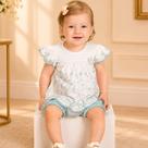 Conjunto Bebê Menina Milon em Cotton Bata Florida e Short Poá Branco/Verde Conjunto Bebê Menina Milon em Cotton Bata Florida e Short Poá Branco/Verde