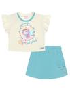 Conjunto Bebê Menina Unicórinio Blusa E Short-Saia Natural E Azul Cinti Conjunto Bebê Menina Unicórinio Blusa E Short-Saia Natural E Azul Cinti