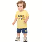 Conjunto Bebê Menino Angerô Camiseta Algodão Estampa Interativa e Bermuda Moletinho Amarelo/Azul