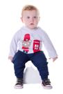 Conjunto Bebê Menino Blusa Manga Longa Branca Londres e Calça Moletom Lisa Marinho