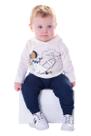 Conjunto Bebê Menino Blusa Manga Longa Capuz Branca Foca e Calça Moletom Marinho