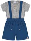 Conjunto Bebê Menino Body E Bermuda Com Suspensório Mescla E Azul Divertto