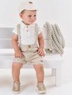 Conjunto Bebê Menino Body E Bermuda Suspensório Bege Divertto