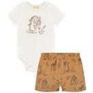 Conjunto Bebê Menino Body e Short Estampa Girafa Milon Cor:Off WhiteTamanho:9-12M Conjunto Bebê Menino Body e Short Estampa Girafa Milon Cor:Off WhiteTamanho:9-12M