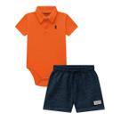 Conjunto Bebê Menino Body Polo Laranja/Short Onda Marinha