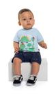 Conjunto Bebê Menino Dinossauro Malha Moletom Cor Azul Claro e Azul Marinho Tamanho P 3 a 6 meses