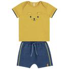 Conjunto Bebê Menino Glinny Camiseta Algodão Bermuda Saruel Matelassê Amarelo/Azul