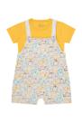 Conjunto Bebê Menino Jardineira Cachorro Mescla e Camiseta Lisa Amarela
