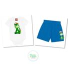 Conjunto Bebê Menino Kyly Body Cotton Bermuda Moletinho Branco/Azul