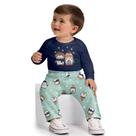 Conjunto Bebê Menino Kyly Body Cotton e Calça Moletom Peluciado Pinguins Marinho Tamanho:M