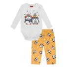 Conjunto Bebê Menino Kyly Body Cotton e Calça Moletom Peluciado Pinguins Mescla Tamanho:M
