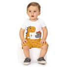 Conjunto Bebê Menino Kyly Body Cotton e Short Algodão Estampa Dinossauro Branco/Amarelo
