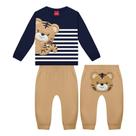 Conjunto Bebê Menino Kyly em Moletom Peluciado Estampa Tigre Marinho/Bege Tamanho:P