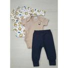 Conjunto Bebê Menino/Menina 3 Peças Body Longo + curto + calça 100% algodão - RN ao P