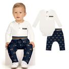 Conjunto Bebê Menino Milon Body Cotton e Calça Moletinho Off/Marinho Tamanho:P Conjunto Bebê Menino Milon Body Cotton e Calça Moletinho Off/Marinho Tamanho:P
