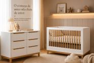 Conjunto Berço 2 em 1 com regulagem de Altura do Estrado e Cômoda 6 gavetas MDF espaço para o Trocador Branco com Carvalho Brinde Colchão para o berço Conjunto Berço 2 em 1 com regulagem de Altura do Estrado e Cômoda 6 gavetas MDF espaço para o Trocador Branco com Carvalho Brinde Colchão para o berço