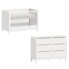 Conjunto Berço 2 em 1 e Cômoda 6 Gavetas Cozy Branco