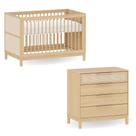 Conjunto Berço 2 em 1 e Cômoda Infantil 4 gavetas Palinha Natural e MDF Linha Indy Marca Quater Móveis Carvalho Malva