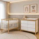Conjunto Berço 2 em 1 Vira Mini Cama e Cômoda 120cm Softy Branco com Carvalho Malva