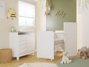Conjunto Berço e Cômoda Infantil Branco Completo, Seguro e Funcional Ideal para Quarto de Bebê Com Colchão