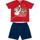 Conjunto Bermuda e Camiseta Infantil Masculina Estampada Corrida Vermelha e Azul Marinho 6 Anos - Ro
