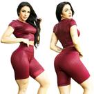 Conjunto Bermuda e Cropped Básico Poliéster Fitness Feminino