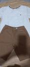 Conjunto bermuda infantil masculino, bermuda cor begee camisa branca , tamanho m