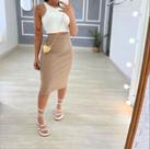 Conjunto Bicolor Ribana Saia Midi Fenda Croped Moda Feminina
