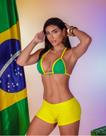 Conjunto Biquíni Brasil Cortininha e Micro Short Canelado Empina Bumbum Verde e Amarelo Moda Praia e Fitness