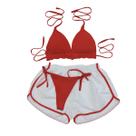 Conjunto Biquíni Com Bojo Cortininha Vermelho + Shorts