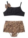 Conjunto Biquíni Infantil Menina Preto Top Alcinha com Laço e Calcinha Saia Oncinha