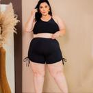 Conjunto Biquini Plus Size e Short com Cordão ao lado Top Trançado