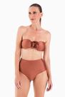 Conjunto biquíni top flor bandeau e hot pant marrom