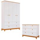 Conjunto Biscoito Roupeiro 4 Portas e Cômoda 6 Gavetas