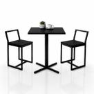 Conjunto Bistrô Baixa Industrial Quadrada Preta 2 Banqueta Confort
