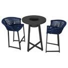 Conjunto Bistrô Champanheira Tampo Ripado e 2 Banquetas Reis Corda Náutica Azul Marinho Conjunto Bistrô Champanheira Tampo Ripado e 2 Banquetas Reis Corda Náutica Azul Marinho