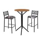 Conjunto bistro ciplafe dani 2 banquetas alta tubo preto fosco com tampo madeira amendoa 0,65m redondo