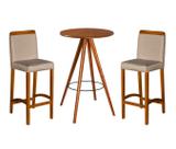 Conjunto Bistro e Banquetas Alta Dubai Puxador Madeira Maciça Banco Estofado Reflorestada Sala Gourmet Serv Festa Bar Lazer Sacada