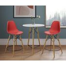 Conjunto Bistrô Eames Eiffel Mesa Branca Com 2 Banquetas Vermelhas De Madeira - Cor: Branco