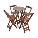 Conjunto Bistrô Mesa Dobrável de Madeira Redonda com 4 Banquetas Imbuia - Tarimatã