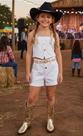 Conjunto Bloguerinha Jeans Branco com Cropped e Short