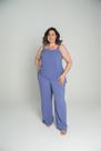 Conjunto Blusa Assimétrica e Calça Pantalona Azul