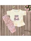 Conjunto Blusa Com Calça Ursinho Oncinha Manga Curta Bebê Menina Blogueirinha Tam RN a 03 Meses