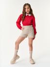 Conjunto Blusa Com Gola E Short Vermelho E Bege Catavento