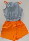 CONJUNTO BLUSA CROPPED COM ALCA E SHORTS SAIA EM CREPE KUKIE Laranja