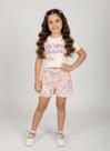 Conjunto Blusa Cropped E Short Ursinho Natural E Rosa Abrange